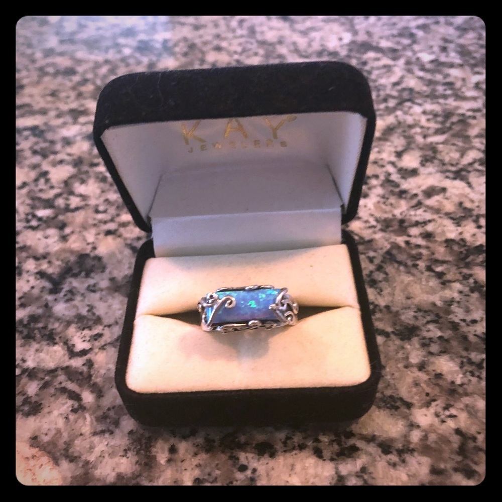 Synthetic opal ring sterling silver